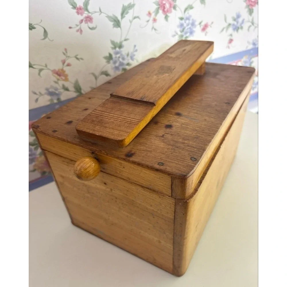 Vintage Handmade Wooden Shoe Shine Valet Box Slanted Footrest Storage Chest